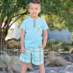 Sky Blue Pocket Henley and Samual Plaid Short Set